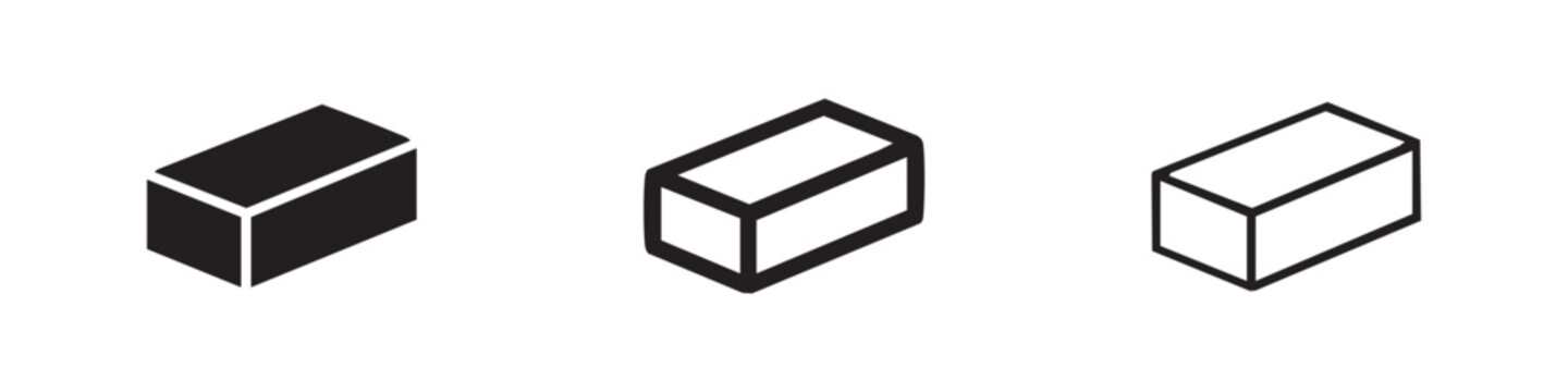 3D block icon set, rectangular prism glyphs, geometric brick vector illustration for design and construction.