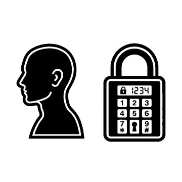 Digital padlock and human head icon.