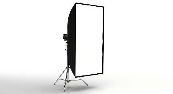 Professional photography softbox light modifier on a silver stand isolated on white
