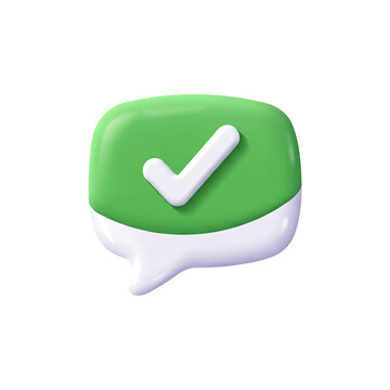 3D Green Check Mark Button Icon for Success Approval and Checklist Render