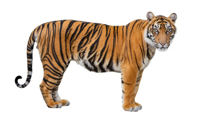 Fototapeta premium Majestic Bengal tiger with orange and black stripes, isolated on transparent background