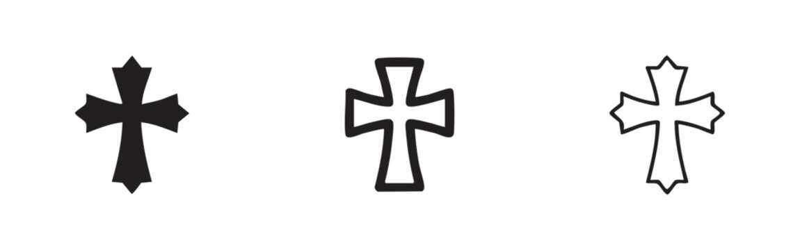 Decorative Christian Cross Icon Set in Various Weights