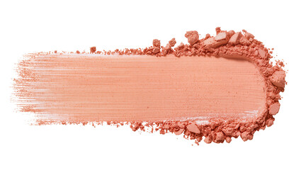 Peach blush powder swatch with textured brush strokes, isolated on transparent background
