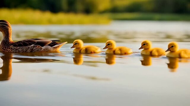 Duck and ducklings on water