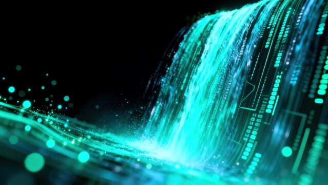 Digital waterfall with binary code