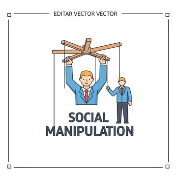 Social Manipulation Concept: Businessman Controlling Puppet Vector Illustration