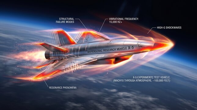 Hypersonic research vehicle x5 flying at mach 10 in the upper atmosphere