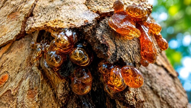 Amber resin on tree bark