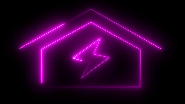   
Home icon house sign neon lights animation with up arrow battery charging power icon. Neon House, home building animation. Neon home icon animation, Lightning 