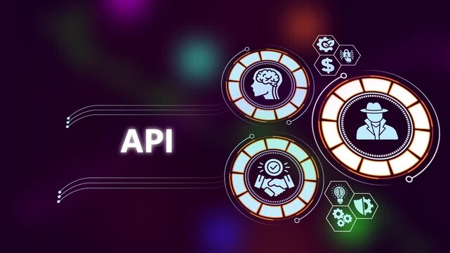 Api software integration concept with digital security and business network