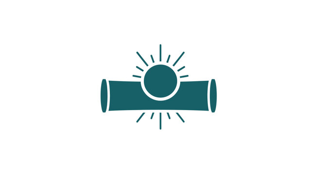 Pipe Icon with Sun Symbol Radiating Energy or Light, Isolated White Background