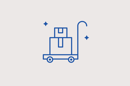 Hand truck with boxes line icon for manual cargo handling and warehouse moving. Useful vector illustration for delivery services and storage facility manuals.