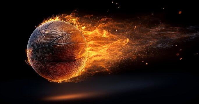 A fiery basketball in motion, symbolizing speed and intensity. The dynamic flames capture the essence of passion for the game and athleticism.
