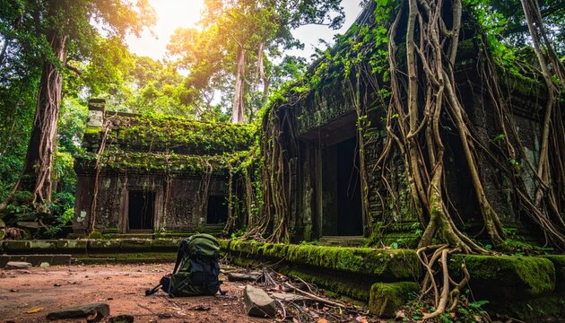 jungle adventure scene with ancient stone