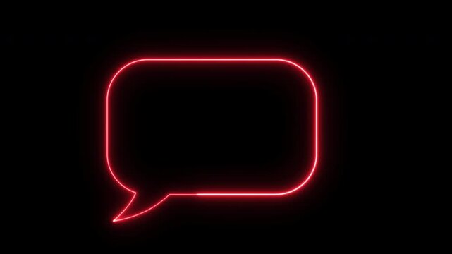 Dynamic text speech bubble red neon glow animated line on transparent background, hologram vibrant speech bubble text, communication icon sign 4k video
