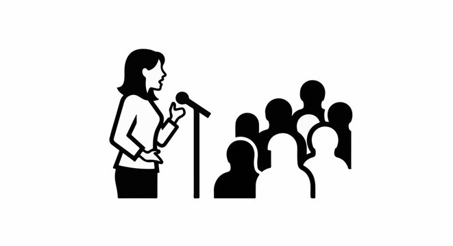 A speaker addresses an attentive audience, conveying a message with conviction
