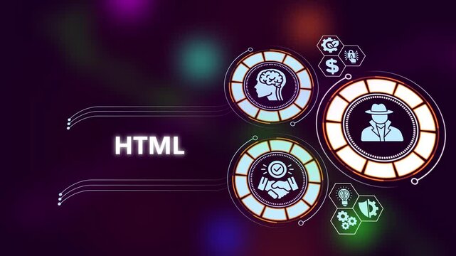 Html web development concept with digital interface and cyber security