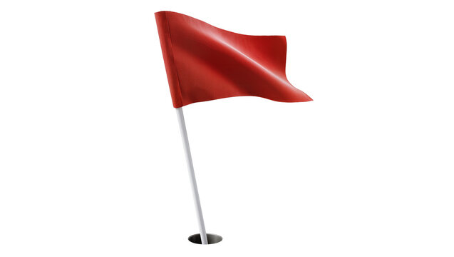 Red golf flag planted in hole, isolated on transparent background