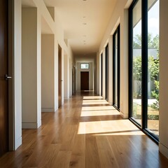 Fototapeta premium Modern interior hallway with windows.
