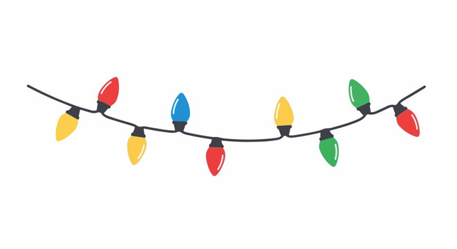 A string of multi-colored festive lights on a white background