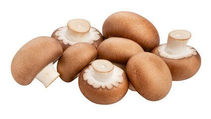 Group of fresh brown cremini mushrooms, isolated on transparent background © Hughes