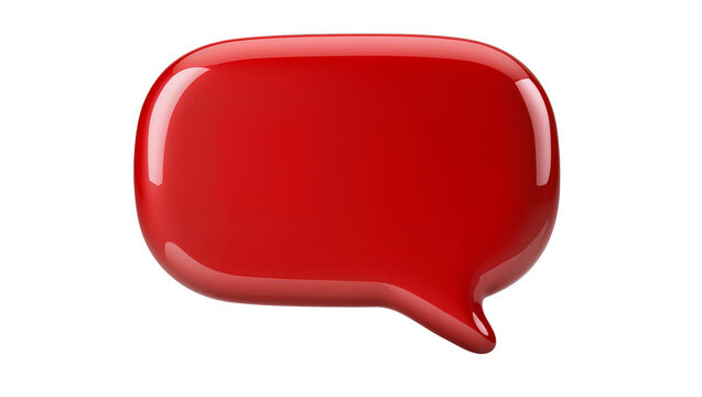 Glossy red speech bubble, isolated on transparent background