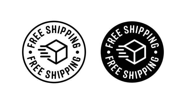 Free Shipping Badge Design With Box And Arrows Isolated