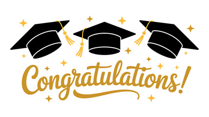 Obraz premium Celebration graphic with graduation caps and congratulations text design
