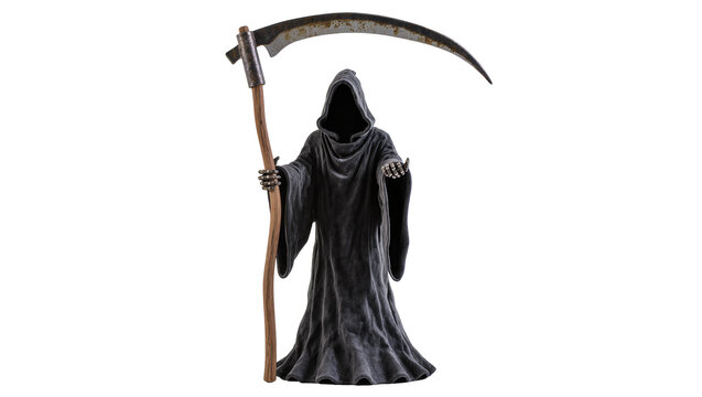 Grim Reaper figure holding a scythe, isolated on transparent background