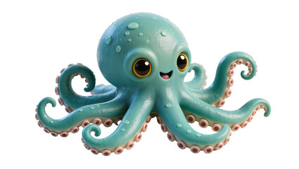 Cute cartoon octopus with big eyes, isolated on transparent background © Eoin