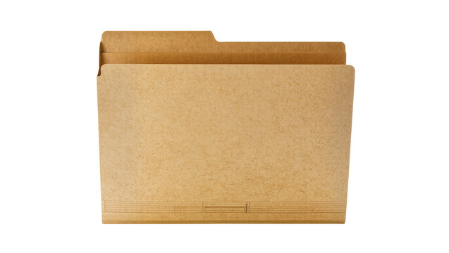 Brown cardboard file folder with tab, isolated on transparent background