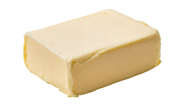 Rectangular block of pale yellow butter, isolated on transparent background