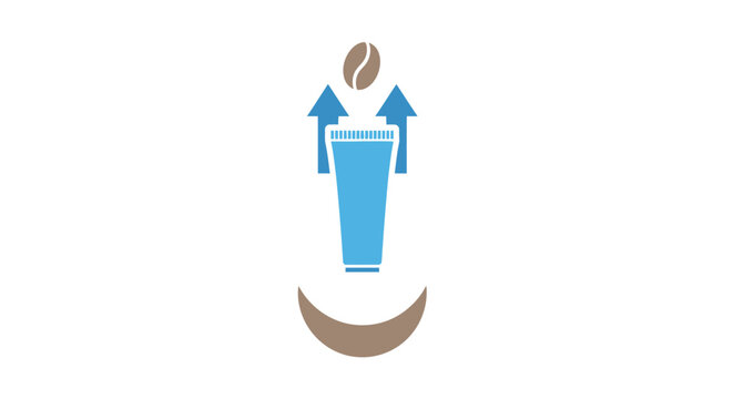 Coffee bean rising from a glass with upward arrows.