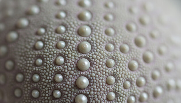 Empty sea urchin test shell macro with geometric pattern