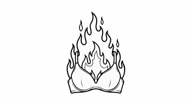 Black and white illustration of a bra engulfed in flames