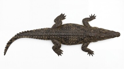 Fototapeta premium Top view of a large dangerous alligator captured in a studio photograph on white background