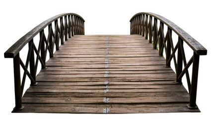 Fototapeta premium Wooden arched garden bridge with dark railings, isolated on transparent background