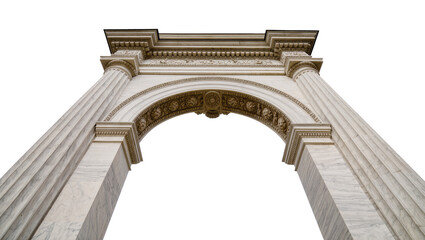 Fototapeta premium Ornate marble archway with fluted columns, isolated on transparent background
