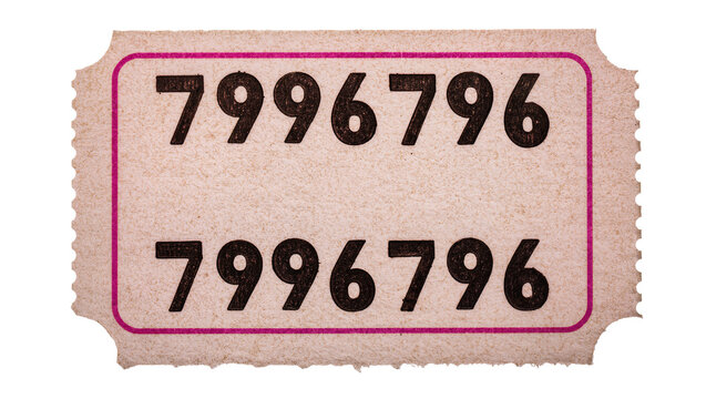 Vintage raffle ticket with repeating number 7996796, isolated on transparent background
