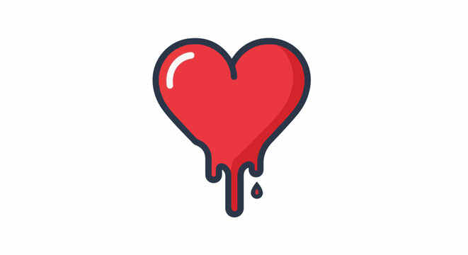 A stylized red heart with dark blue outline drips