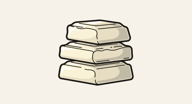 Stack of creamy white fudge squares, a simple drawing