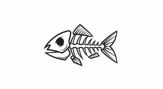 Hand-drawn fish skeleton, rendered in black ink on a white background