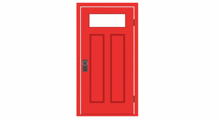 Obraz premium A simple, red wooden door with a glass pane and a dark knob
