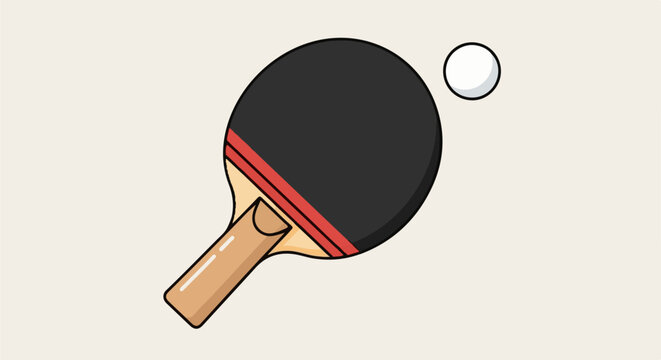 Minimalist illustration of a ping pong paddle and ball on a plain background