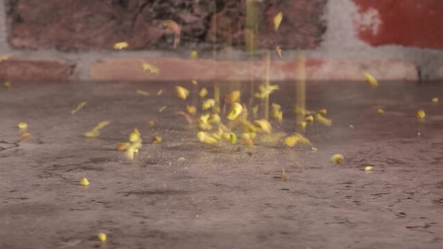 4K Slow Motion Extreme Close Up of Chopped Pistachio Nuts Falling