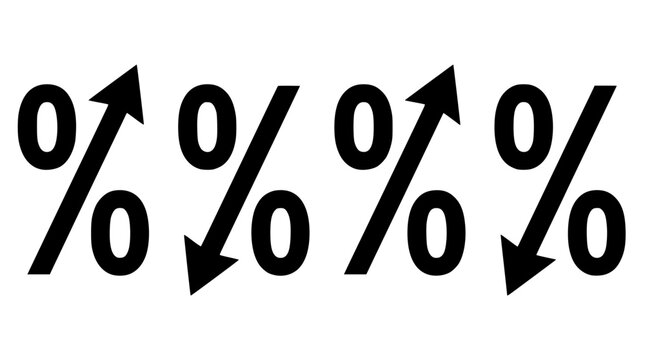 Percentage signs with arrows indicating change and growth rates