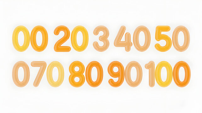 Digital illustration of gradient orange numbers from 0 to 100 on white background