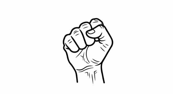 Stylized black and white drawing of a clenched fist