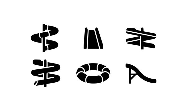 Black water slide aquapark icon set isolated vector illustration on white background