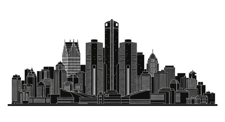 Fototapeta premium Detroit City Skyline Silhouette Vector Illustration